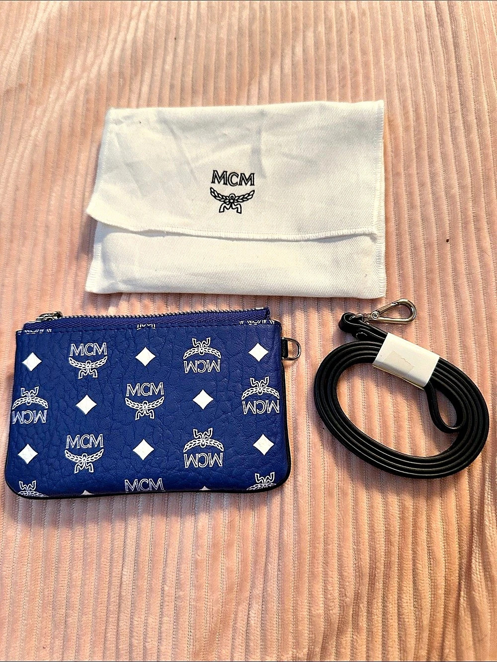MCM Aren Crossbody Pouch in Visetos Blue & Silver New